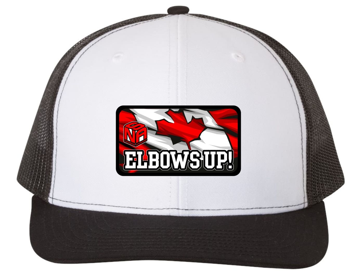 NSA Elbows Up Canadian White Trucker Snapback Hat!